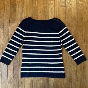 J. McLaughlin Navy and White Striped Long Sleeve Tee